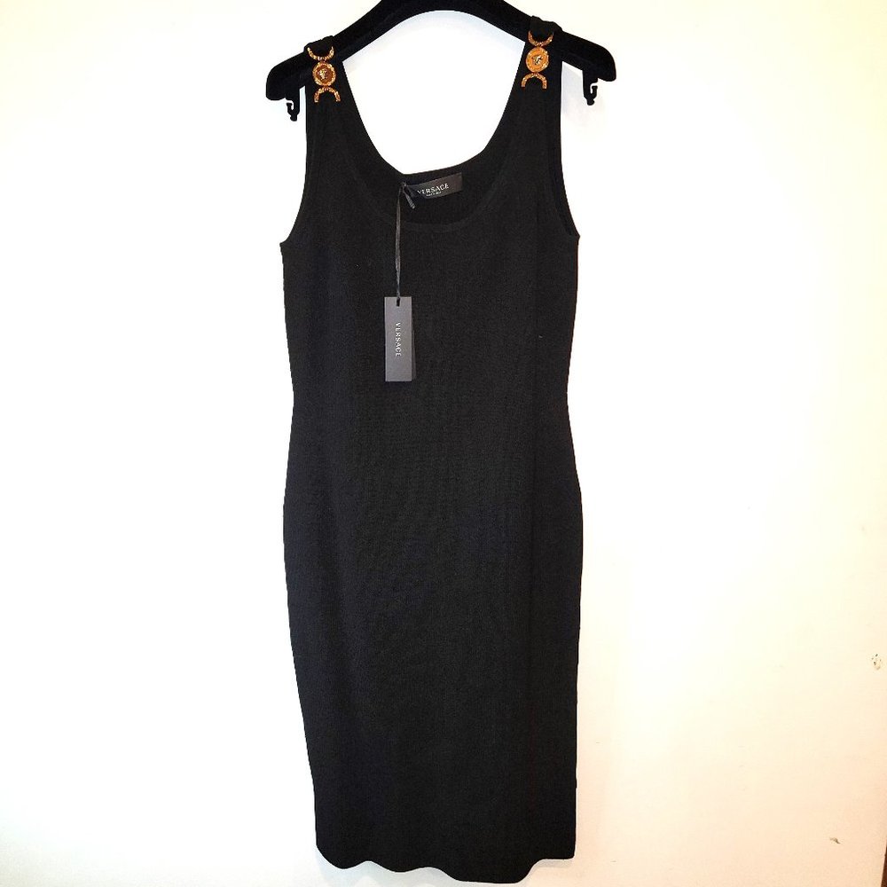 Authentic Versace Medusa '95 Ribbed Knit Mini Dress, Black, Size 46, NWT - Picture 1 of 10